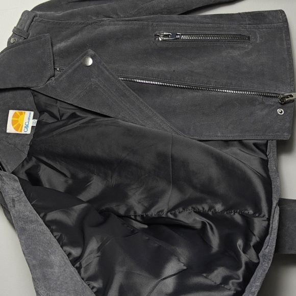 C AND C CALIFORNIA Gray Leather Zip Up Moto Jacket Size Medium - Picture 11 of 16